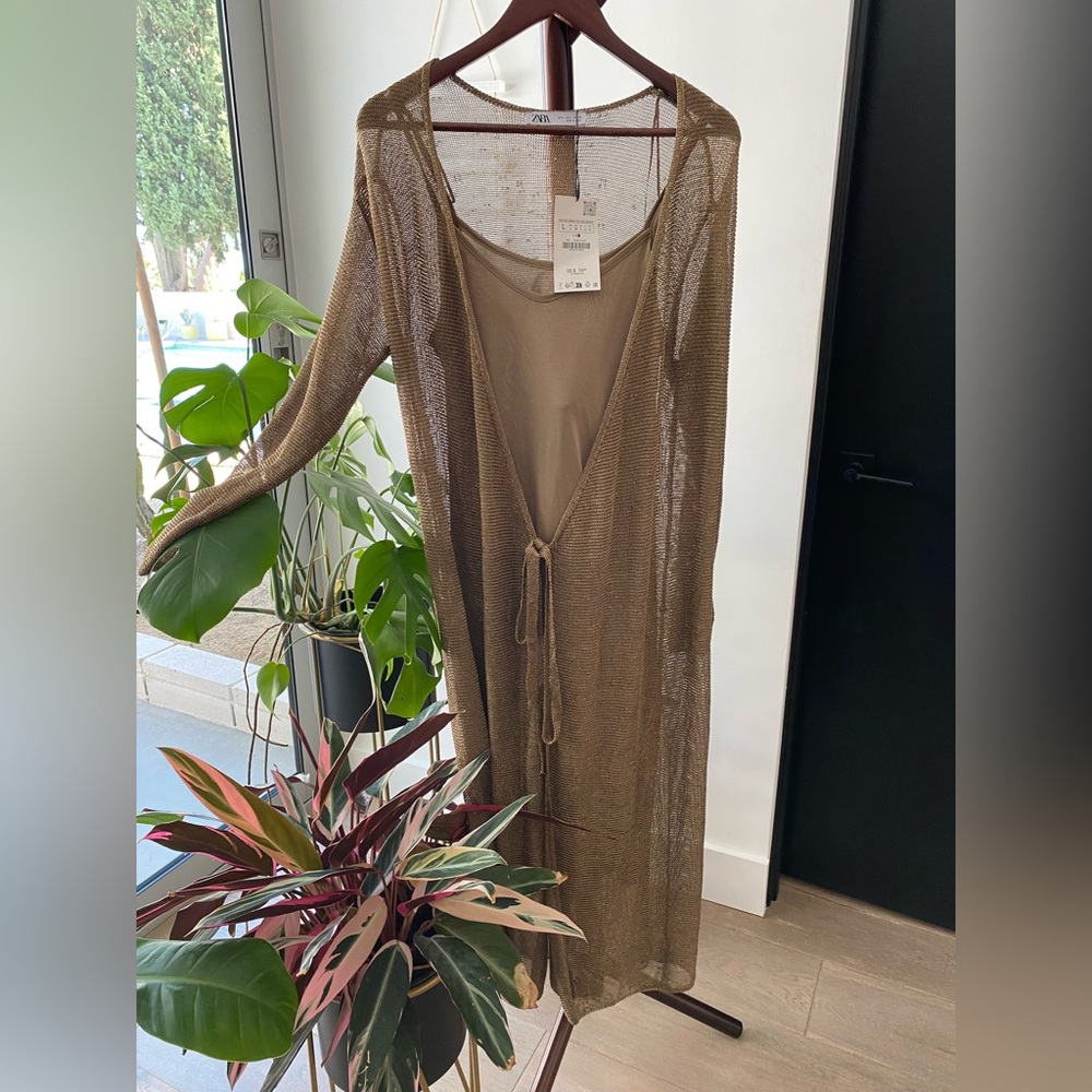 Zara Metallic Gold Sheer Cardigan